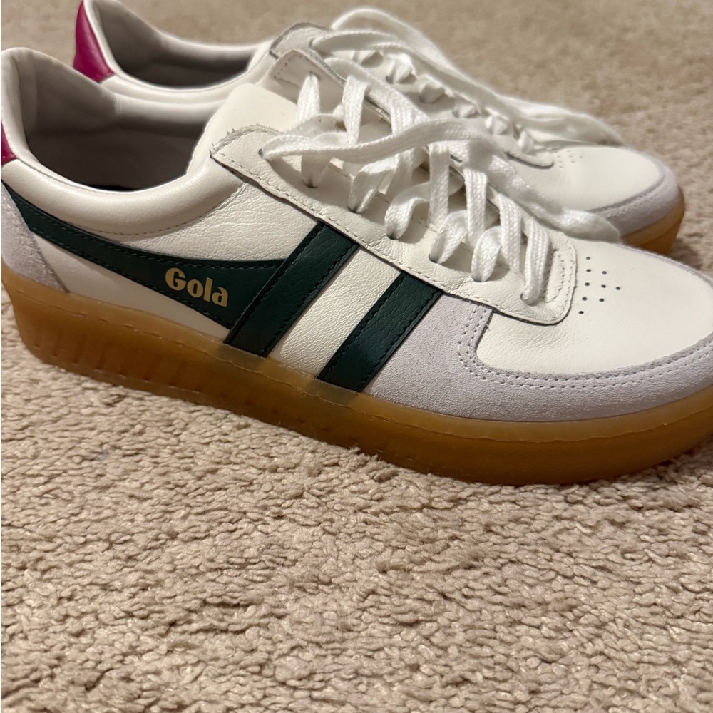 Gola Classic White and Dark Green Trainers